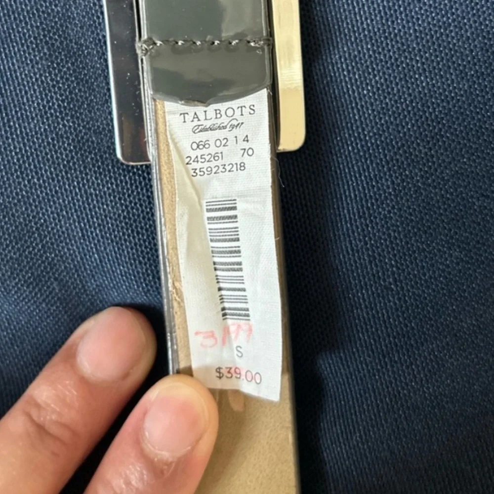Talbots Grey Patent Leather Belt with Silver Buckle